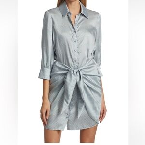 cinq a sept Sky Blue Patterned Tie-Waist Shirt Mini Dress